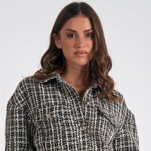 Elan Black and White Textured Tweed Jacket Blazer Size S New With Tags